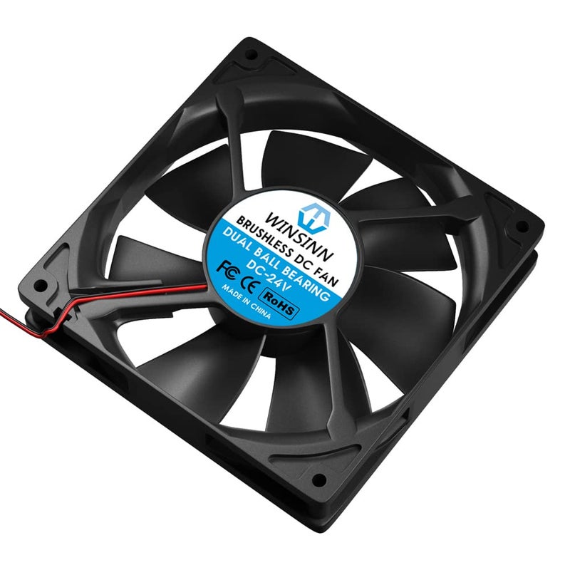 WINSINN مروحة WINSINN 120mm 24V ذات محامل كروية مزدوجة بدون فرش 12025 120x25mm لتبريد علبة الكمبيوتر ومعالجات CPU والمشعات - 2Pin - Image 4